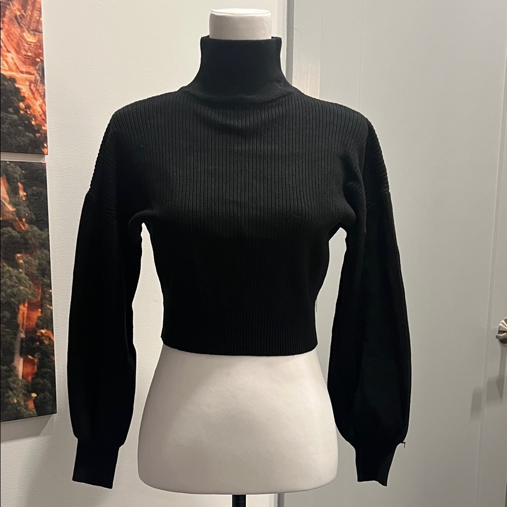 Zaful Black Ribbed Crop Sweater